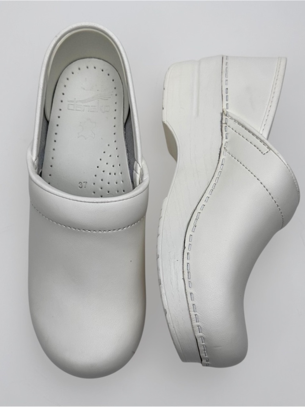 Dansko White Leather Clogs Size 37